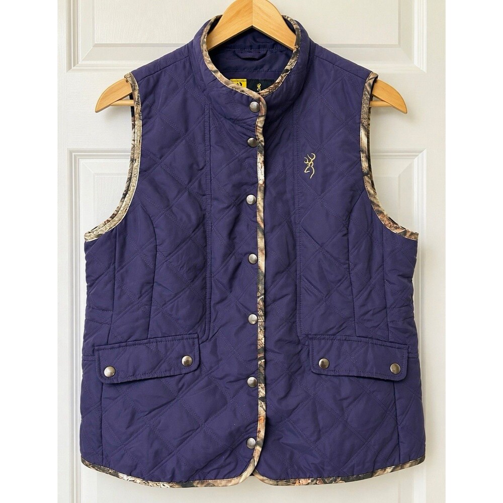 Browning Women’s Quilted Vest Large Purple Camo Trim Outdoor Country Core